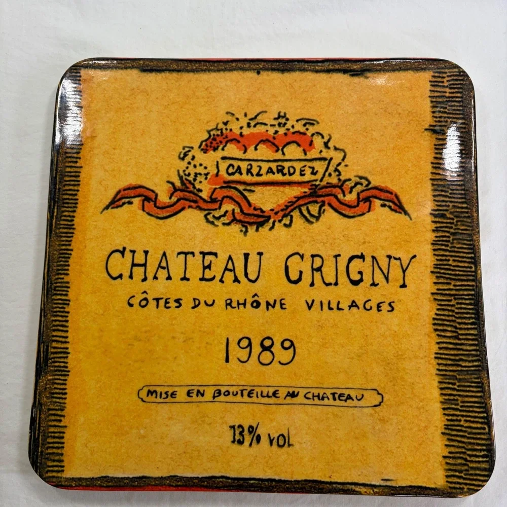 Williams-Sonoma Chateau Grigny 1989 Wine Label Square Serving Platter Portugal